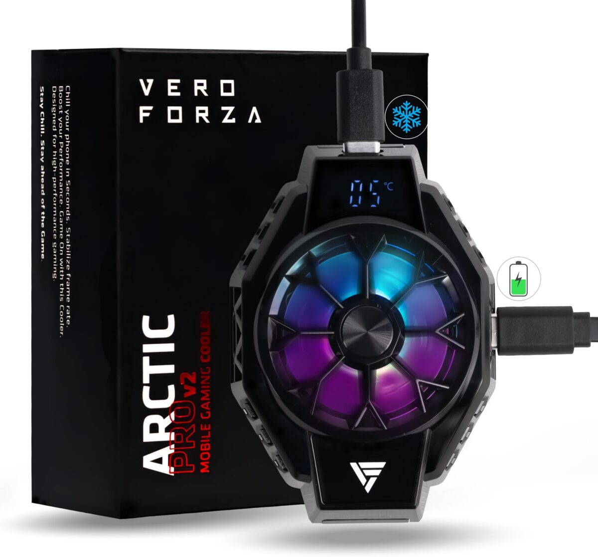 Vero Forza Arctic Pro V2 Mobile Cooler for Gaming, Phone Cooler, for Bgmi, Pubg, Cod, Freefire & Fortnite (iPhone/Android) (Black) (Arcticpro_V2)